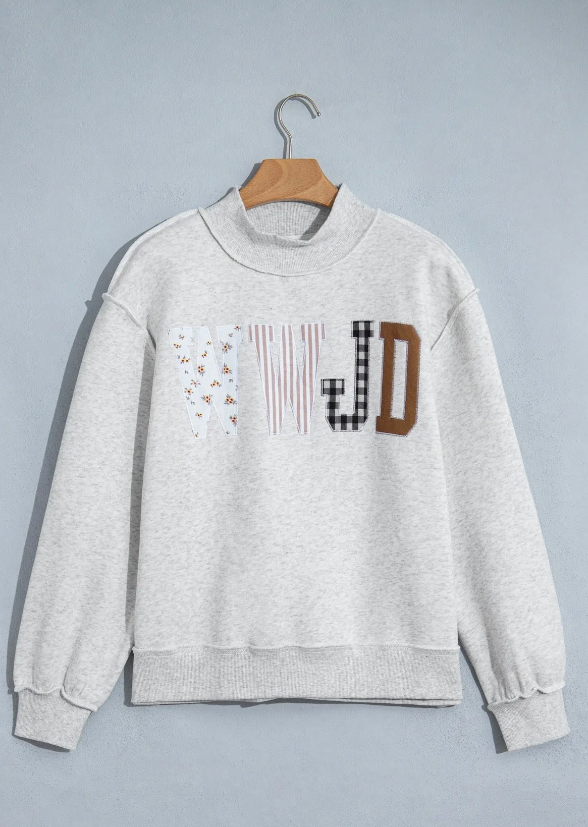 WWJD Embroidered Mock Neck Sweatshirt