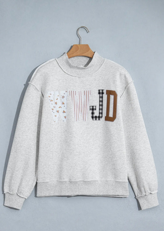 WWJD Embroidered Mock Neck Sweatshirt